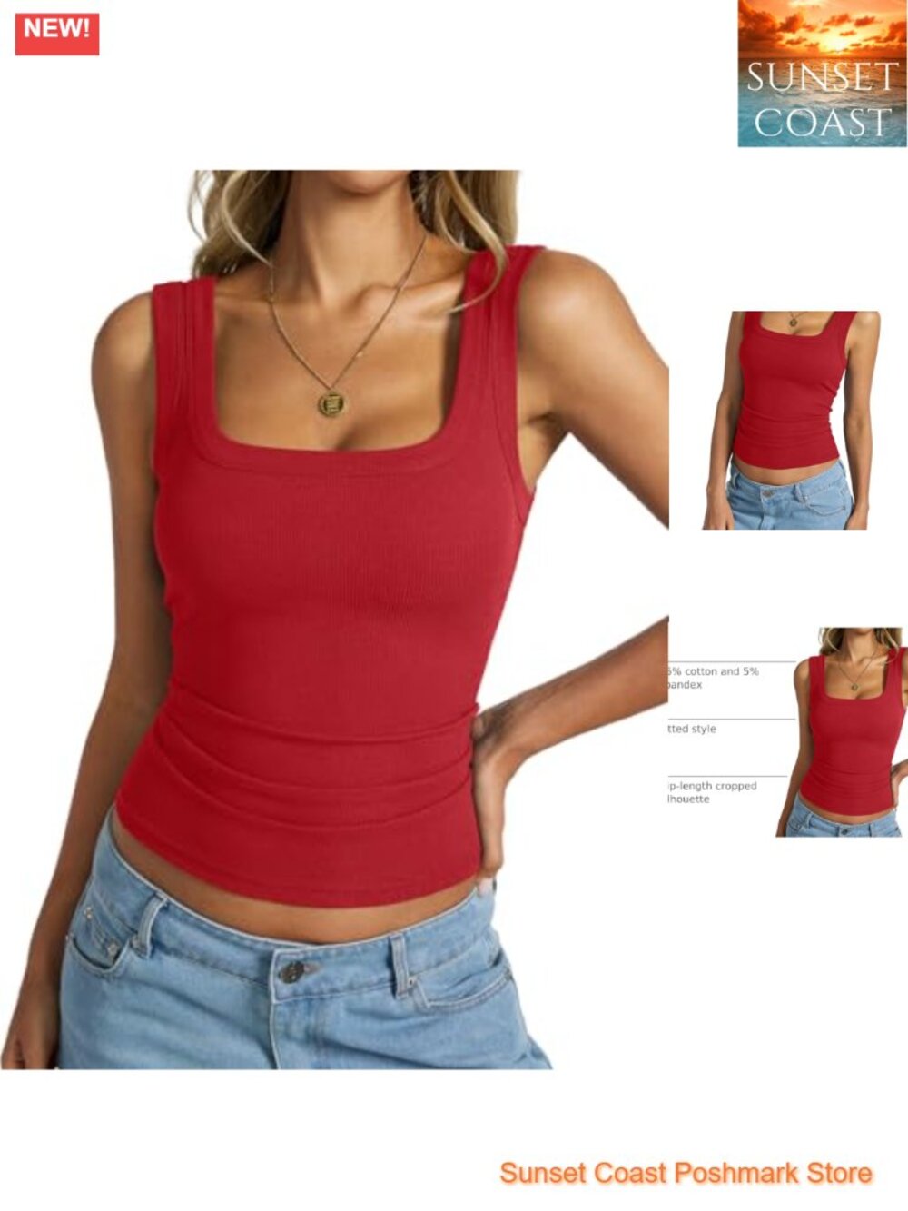 Womens Cotton Ribbed Square Neck Backless Tank Top Sleeveless Summer Basic